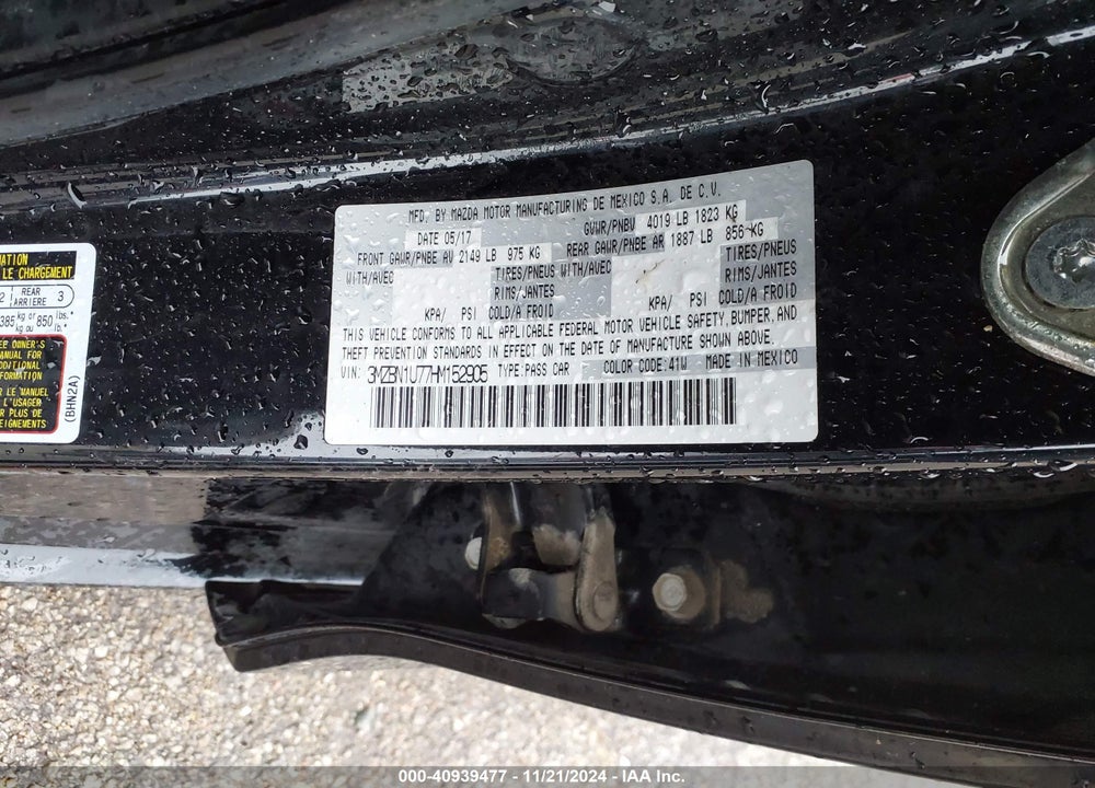 2017 MAZDA 3 SPORT VIN: 3MZBN1U77HM152905