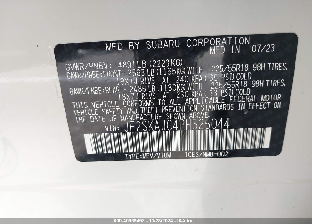 2023 SUBARU FORESTER SPORT VIN: JF2SKAJC4PH525044