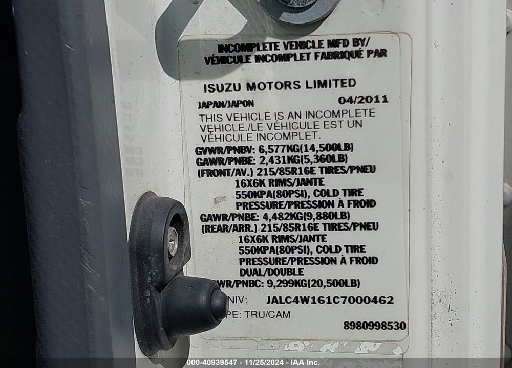 2012 ISUZU NPR HD DSL REG VIN: JALC4W161C7000462