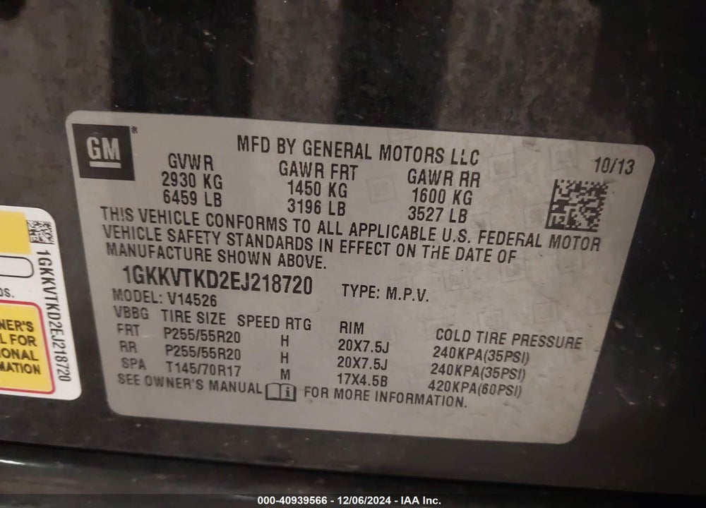 2014 GMC ACADIA DENALI VIN: 1GKKVTKD2EJ218720