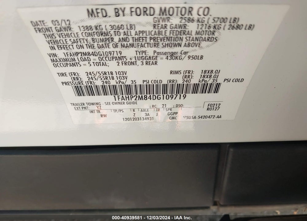 2013 FORD POLICE INTERCEPTOR VIN: 1FAHP2M84DG109719