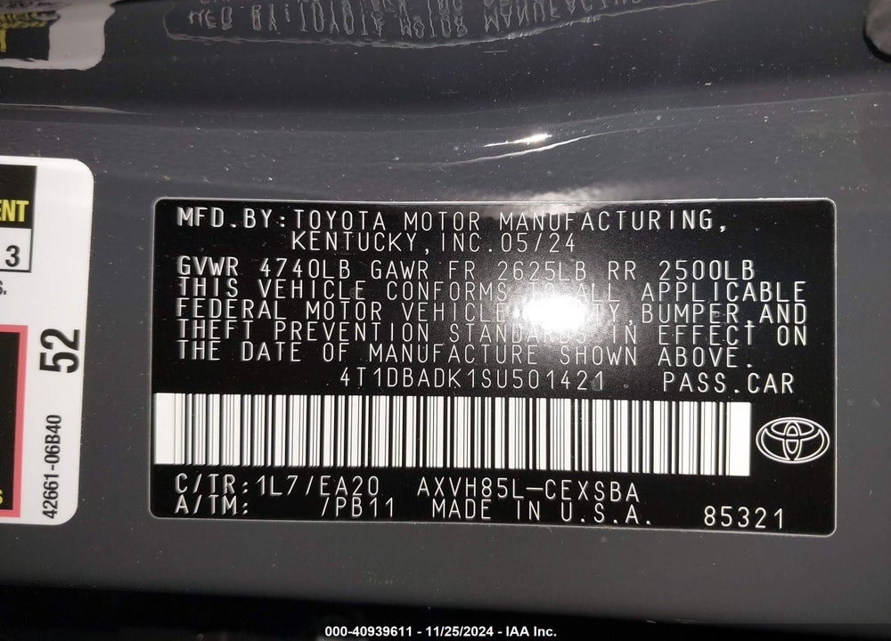 2025 TOYOTA CAMRY SE VIN: 4T1DBADK1SU501421