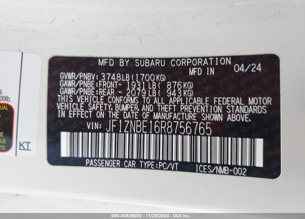 2024 TOYOTA GR86 PREMIUM VIN: JF1ZNBE16R8756765