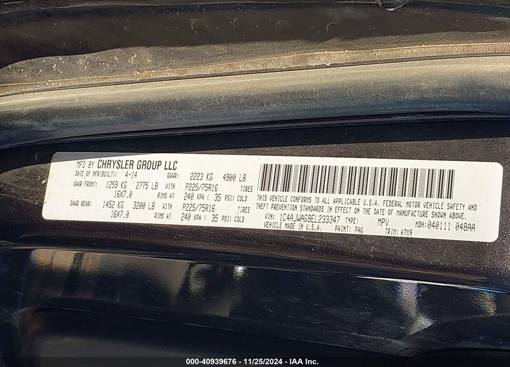2014 JEEP WRANGLER SPORT VIN: 1C4AJWAG9EL233347