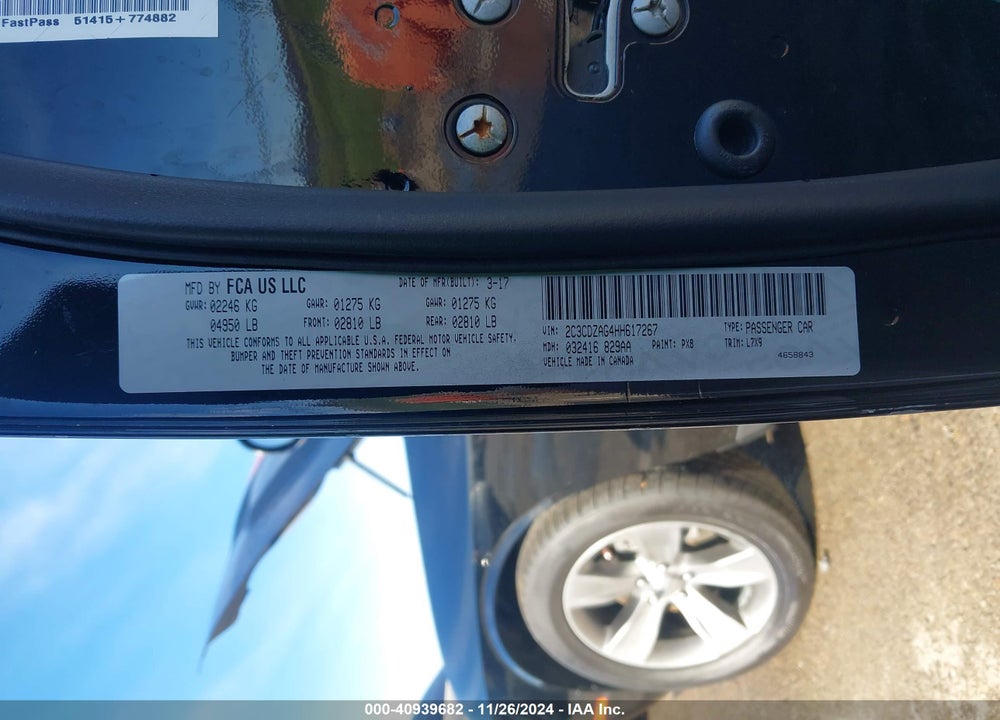 2017 DODGE CHALLENGER SXT VIN: 2C3CDZAG4HH617267