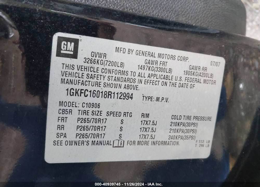 2008 GMC YUKON XL 1500 SLT VIN: 1GKFC16018R112994