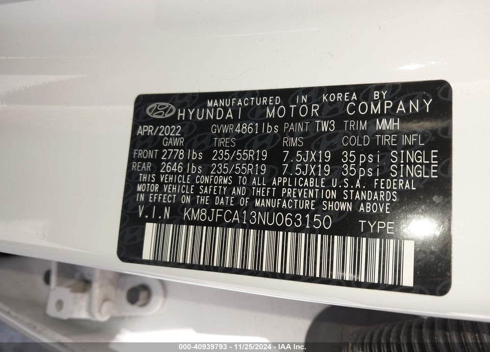 2022 HYUNDAI TUCSON HYBRID SEL CONVENIENCE VIN: KM8JFCA13NU063150