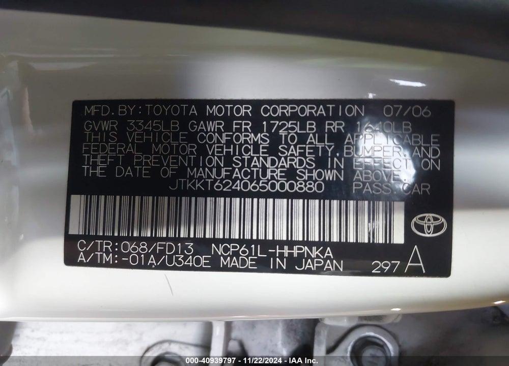 2006 TOYOTA SCION XA VIN: JTKKT624065000880