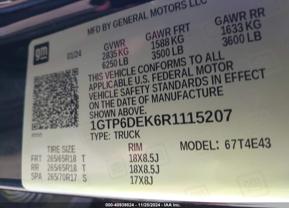 2024 GMC CANYON VIN: 1GTP6DEK6R1115207