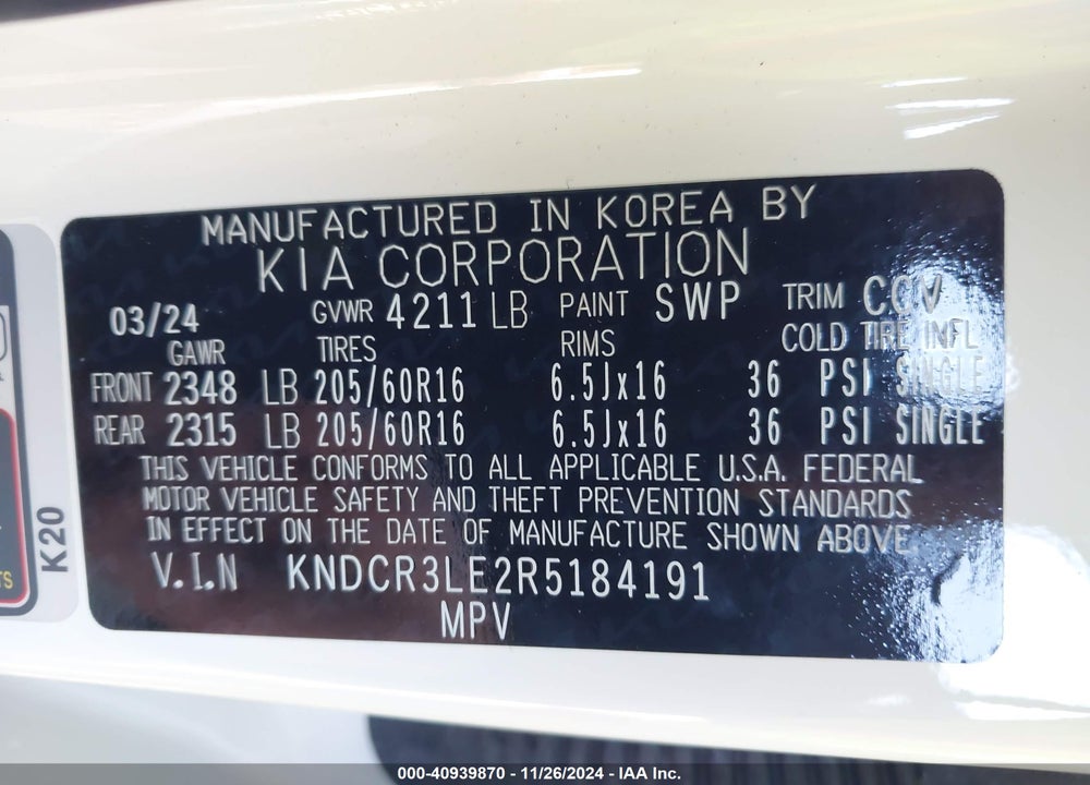 2024 KIA NIRO EX VIN: KNDCR3LE2R5184191