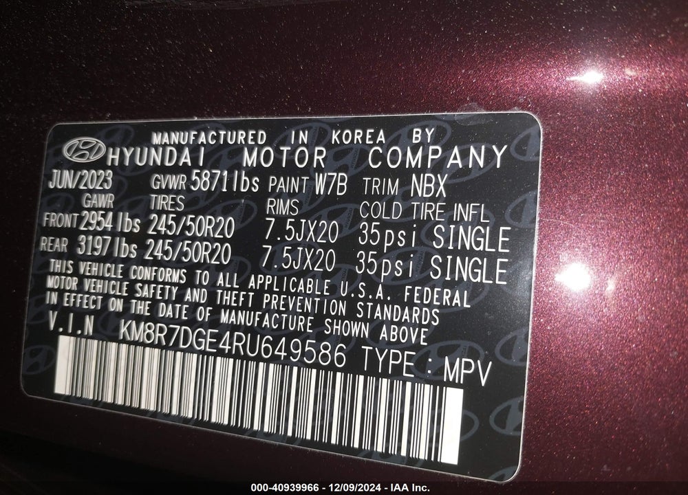 2024 HYUNDAI PALISADE CALLIGRAPHY VIN: KM8R7DGE4RU649586