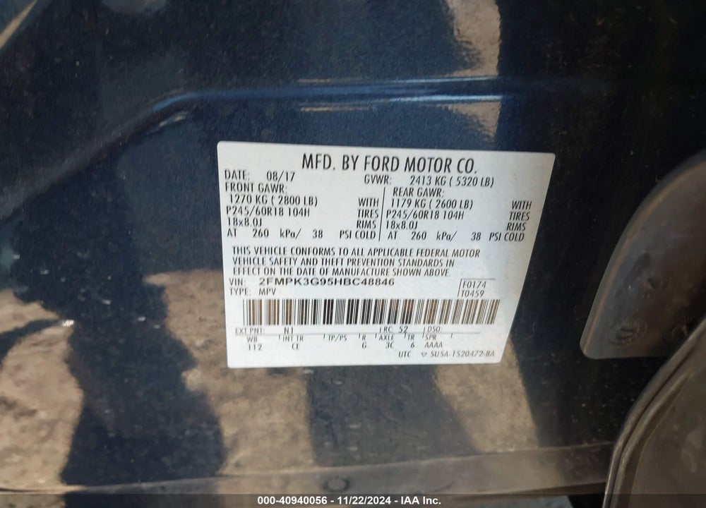 2017 FORD EDGE SE VIN: 2FMPK3G95HBC48846
