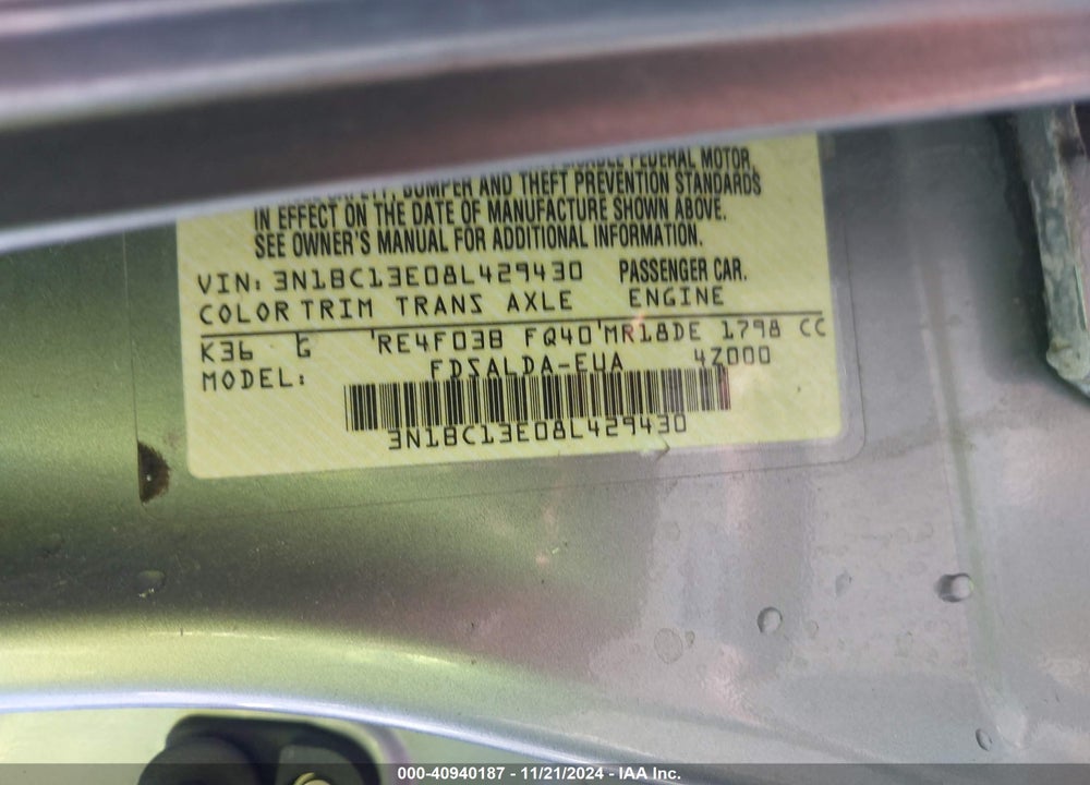 2008 NISSAN VERSA 1.8S VIN: 3N1BC13E08L429430