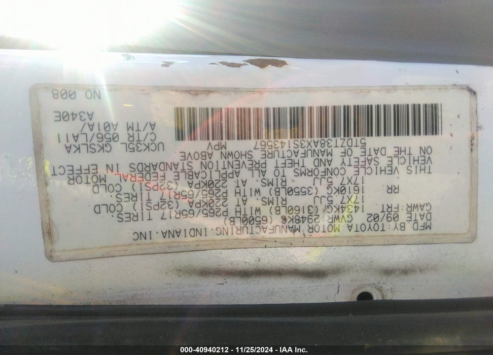 2003 TOYOTA SEQUOIA LIMITED V8 VIN: 5TDZT38AX3S143567
