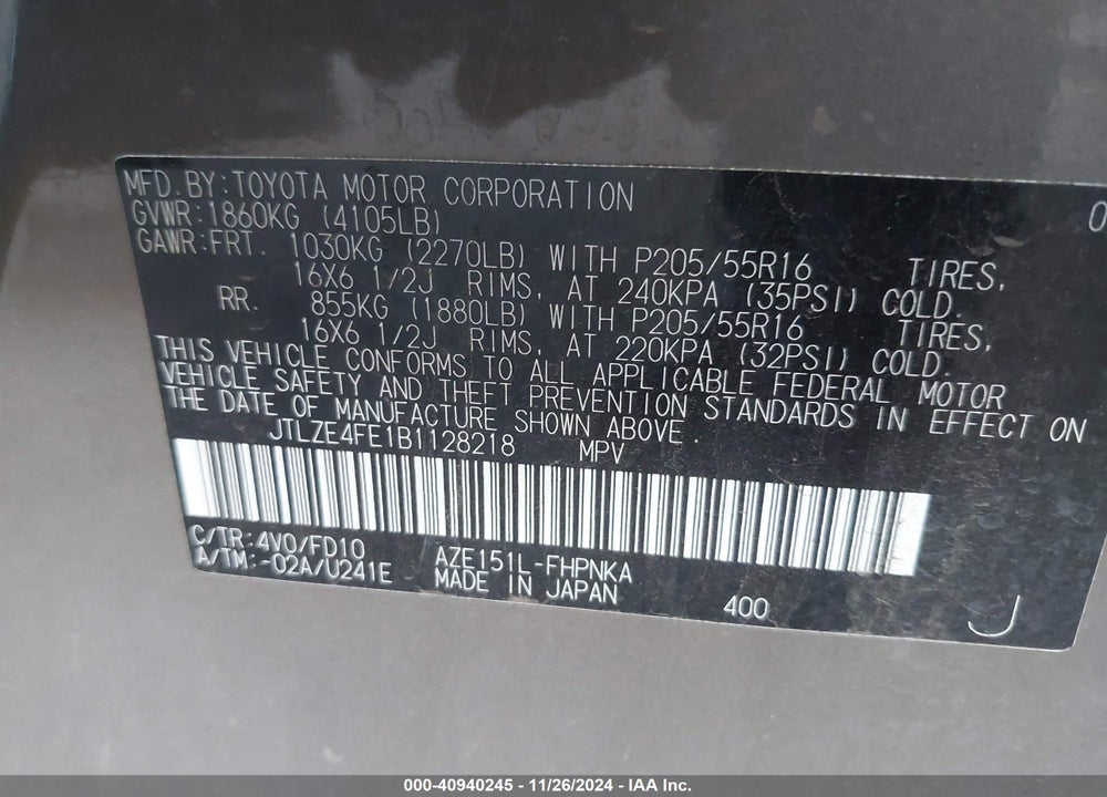 2011 SCION XB VIN: JTLZE4FE1B1128218