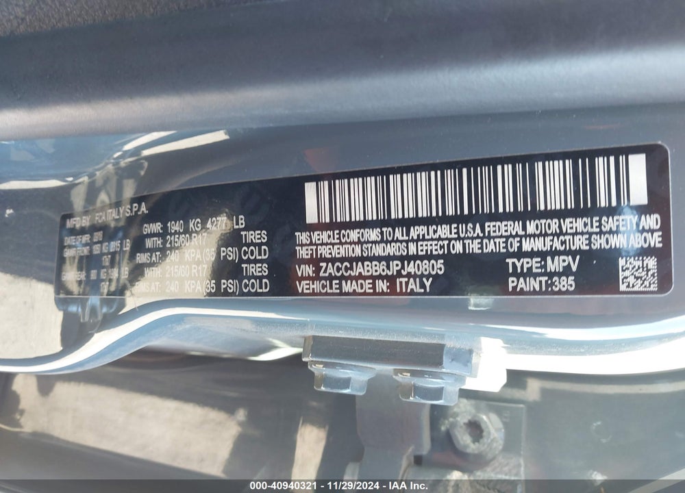 2018 JEEP RENEGADE LATITUDE FWD VIN: ZACCJABB6JPJ40805