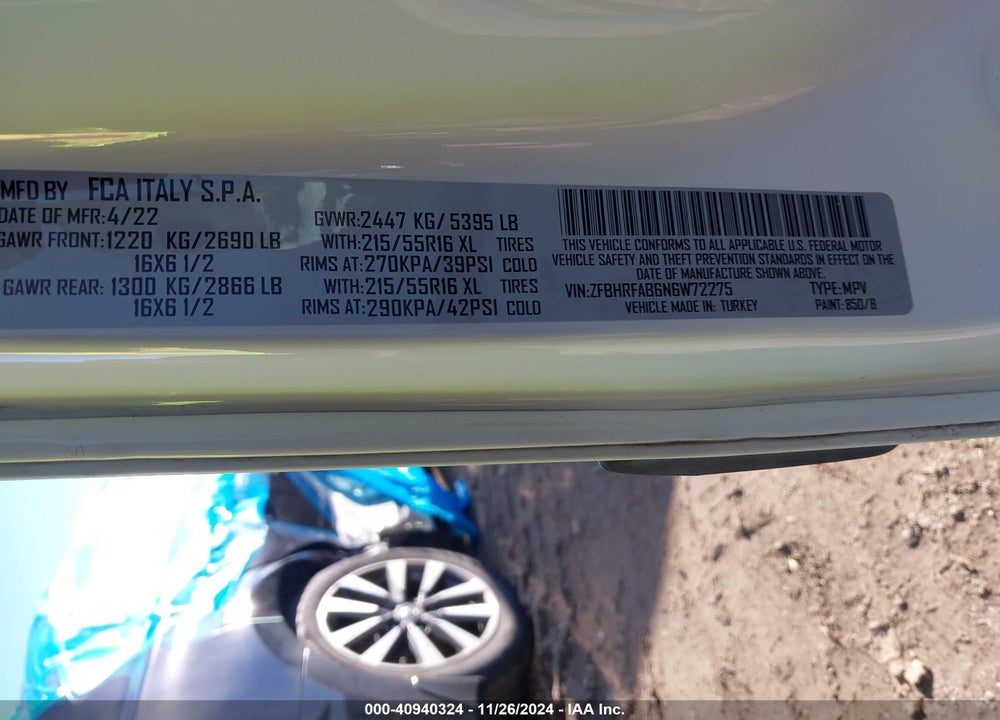 2022 RAM PROMASTER CITY CARGO VAN VIN: ZFBHRFAB6N6W72275