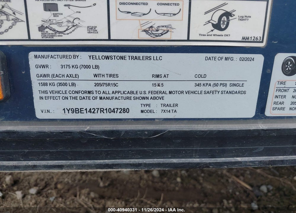 2024 CARGO 7X14 VIN: 1Y9BE1427R1047280