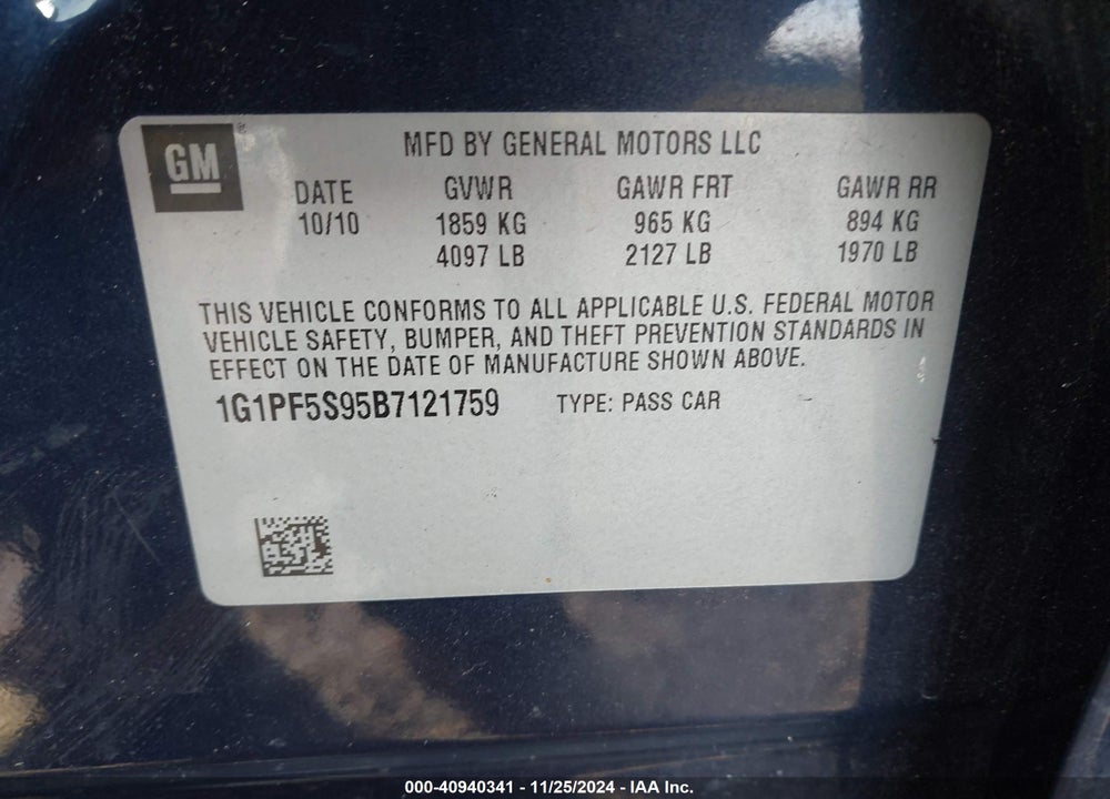 2011 CHEVROLET CRUZE 1LT VIN: 1G1PF5S95B7121759