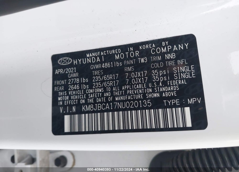2022 HYUNDAI TUCSON HYBRID BLUE VIN: KM8JBCA17NU020135