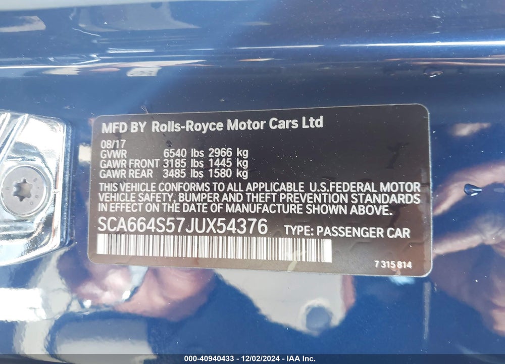 2018 ROLLS-ROYCE GHOST VIN: SCA664S57JUX54376