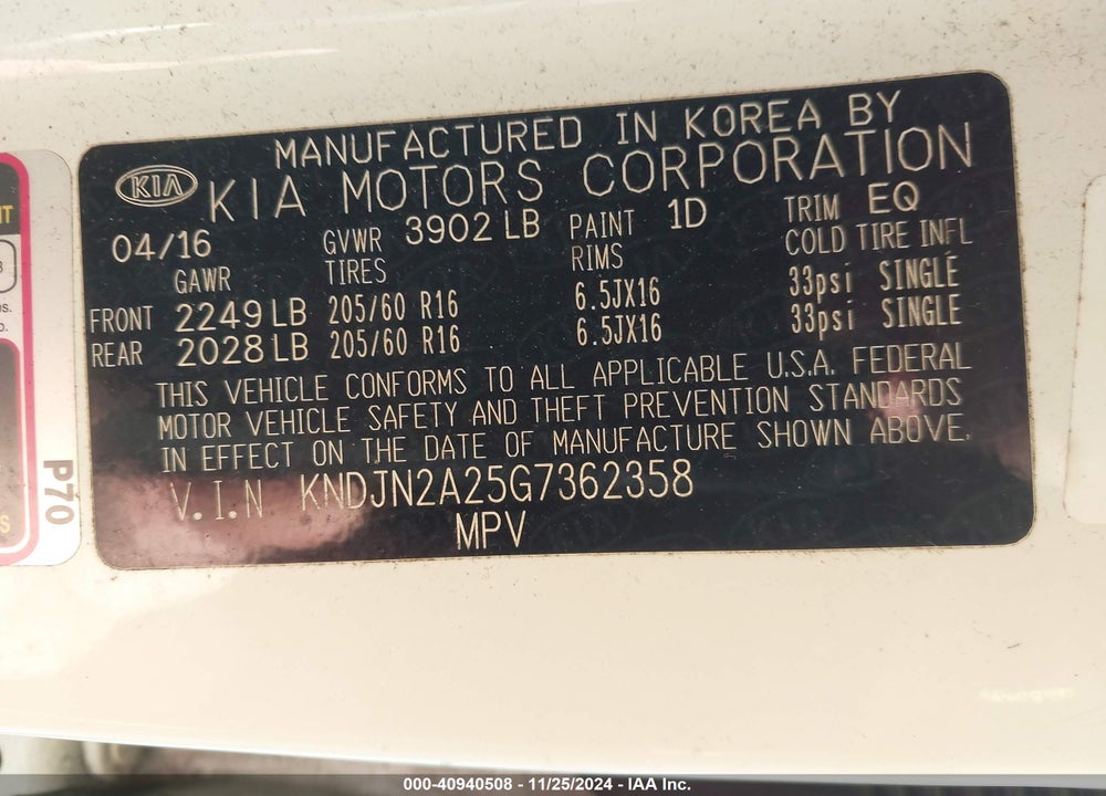 2016 KIA SOUL VIN: KNDJN2A25G7362358