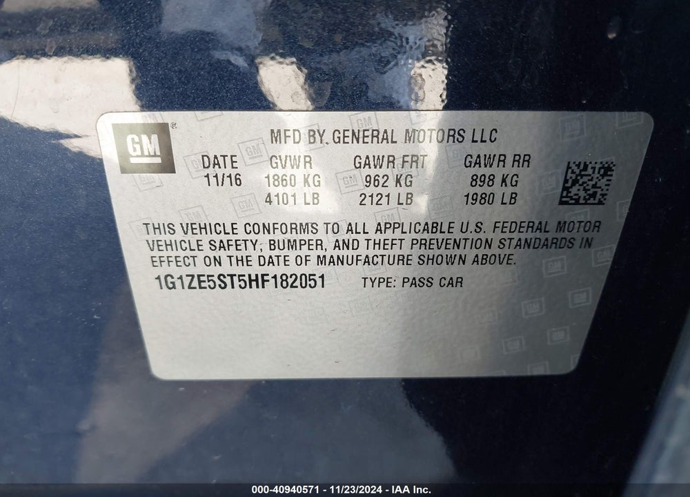 2017 CHEVROLET MALIBU 1LT VIN: 1G1ZE5ST5HF182051