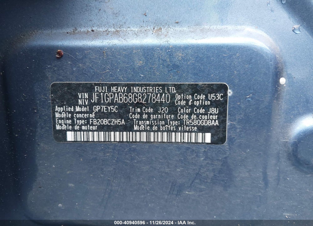 2016 SUBARU IMPREZA 2.0I PREMIUM VIN: JF1GPAB68G8278440