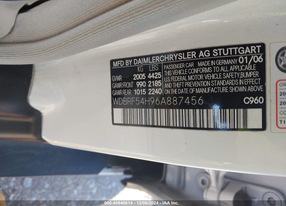 2006 MERCEDES-BENZ C 280 LUXURY VIN: WDBRF54H96A887456
