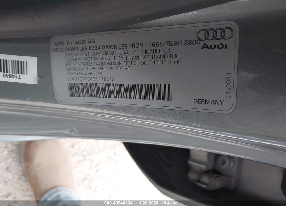 2012 AUDI A7 VIN: WAUYGAFC4CN178312