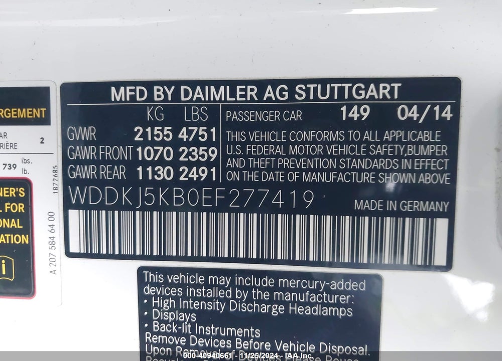 2014 MERCEDES-BENZ E 350 VIN: WDDKJ5KB0EF277419