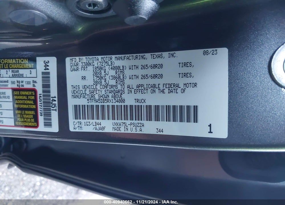2024 TOYOTA TUNDRA VIN: 5TFMA5DB5RX134000
