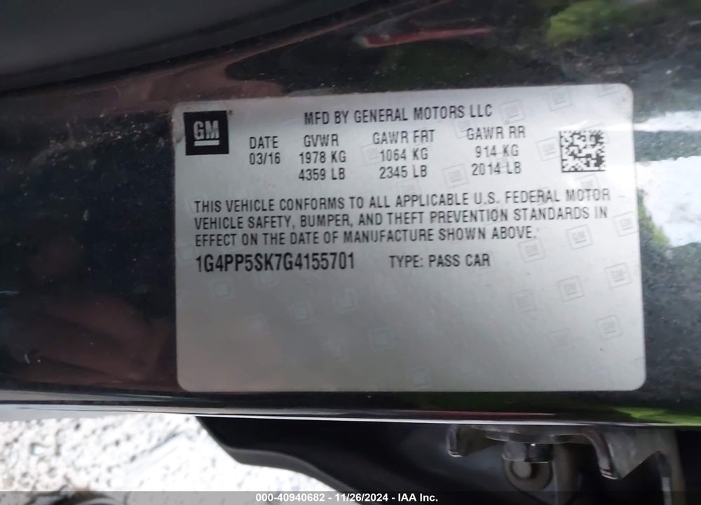 2016 BUICK VERANO VIN: 1G4PP5SK7G4155701