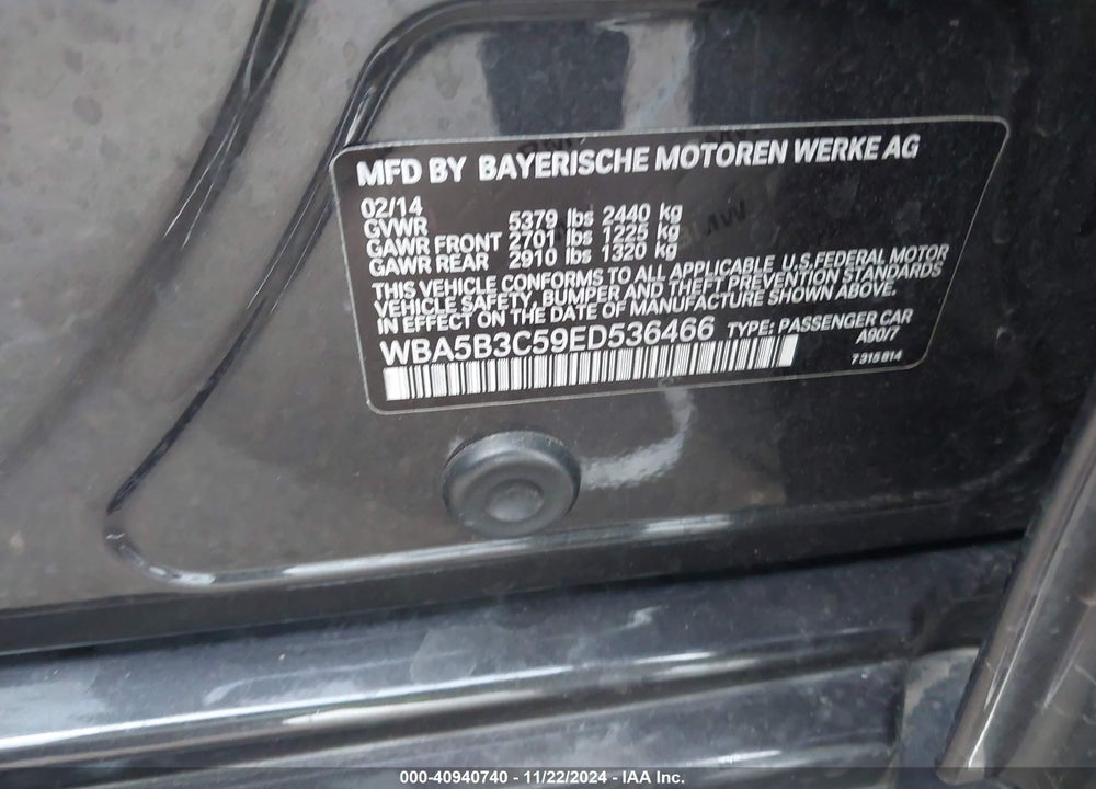 2014 BMW 535I XDRIVE VIN: WBA5B3C59ED536466
