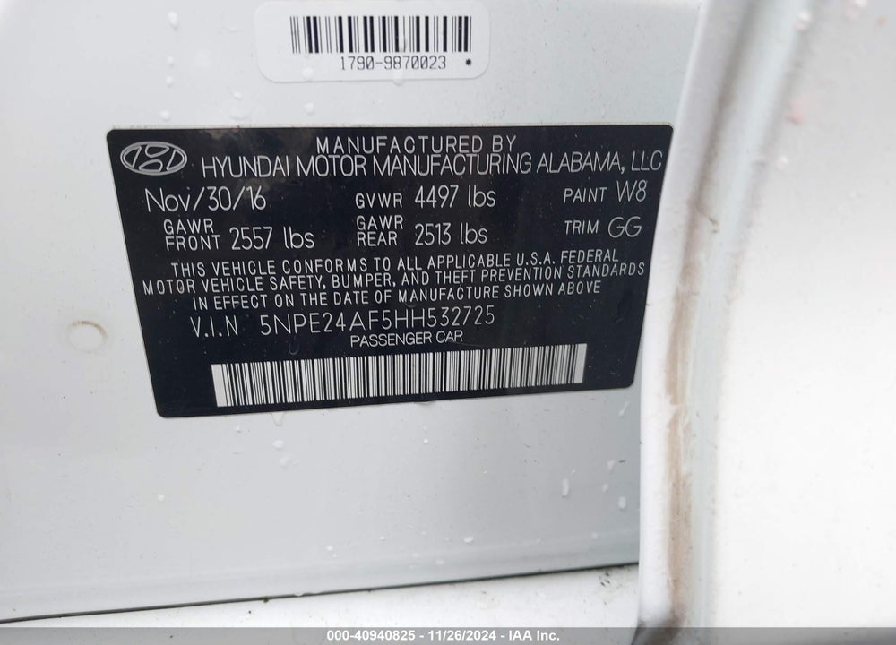 2017 HYUNDAI SONATA VIN: 5NPE24AF5HH532725