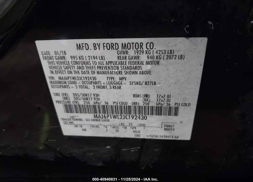 2018 FORD ECOSPORT TITANIUM VIN: MAJ6P1WL2JC192430