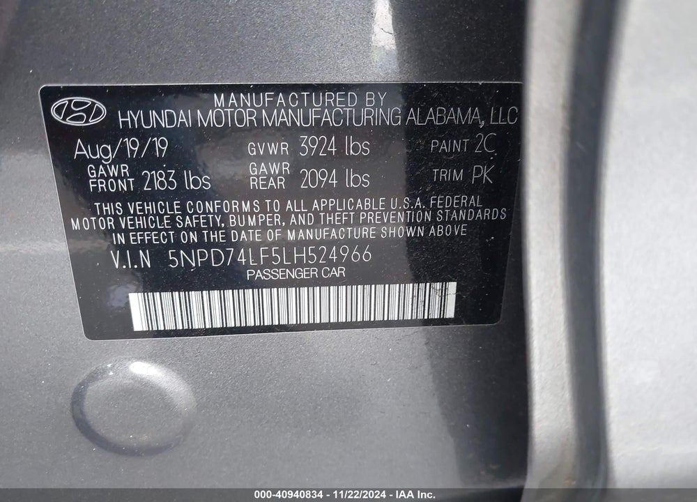 2020 HYUNDAI ELANTRA SE VIN: 5NPD74LF5LH524966