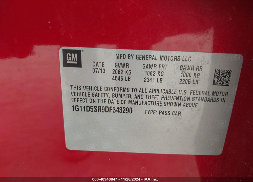 2013 CHEVROLET MALIBU ECO VIN: 1G11D5SR9DF343290