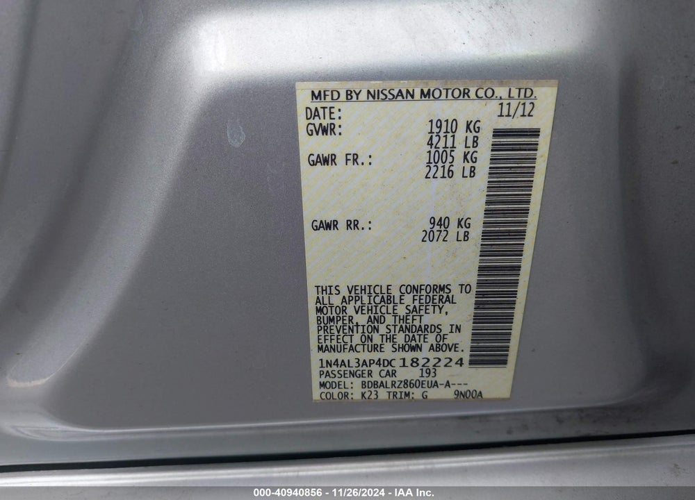 2013 NISSAN ALTIMA 2.5 S VIN: 1N4AL3AP4DC182224