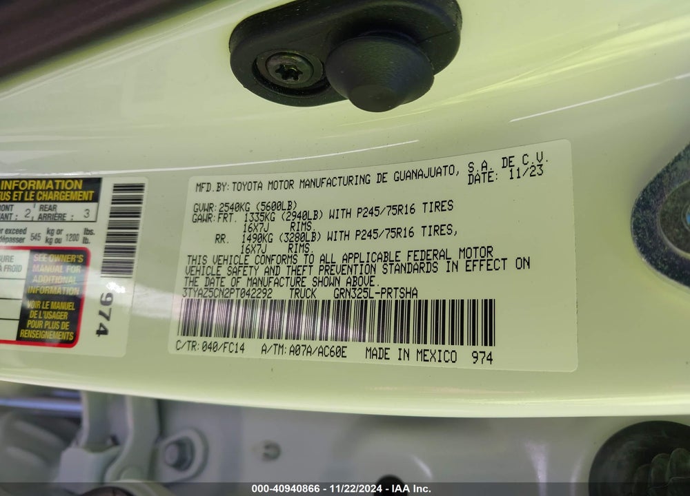 2023 TOYOTA TACOMA SR5 V6 VIN: 3TYAZ5CN2PT042292