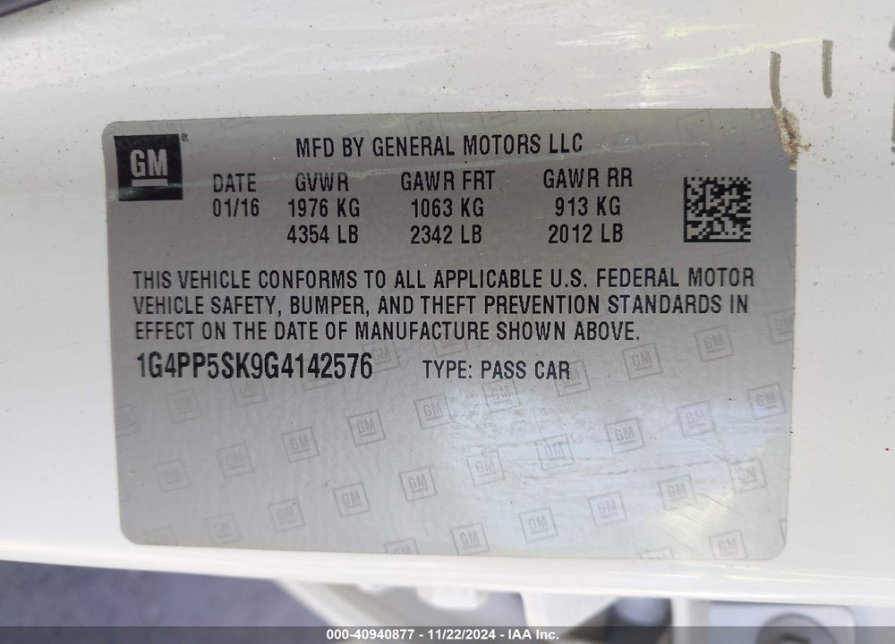 2016 BUICK VERANO VIN: 1G4PP5SK9G4142576