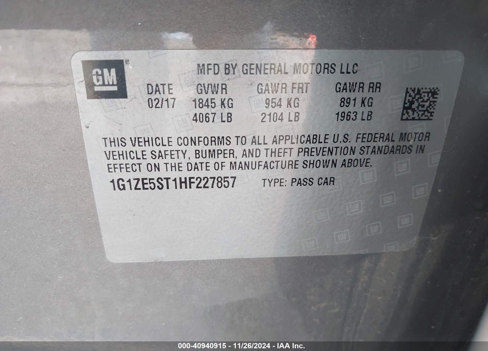 2017 CHEVROLET MALIBU 1LT VIN: 1G1ZE5ST1HF227857