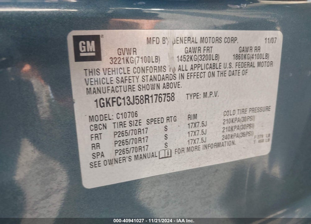 2008 GMC YUKON SLE VIN: 1GKFC13J58R176758