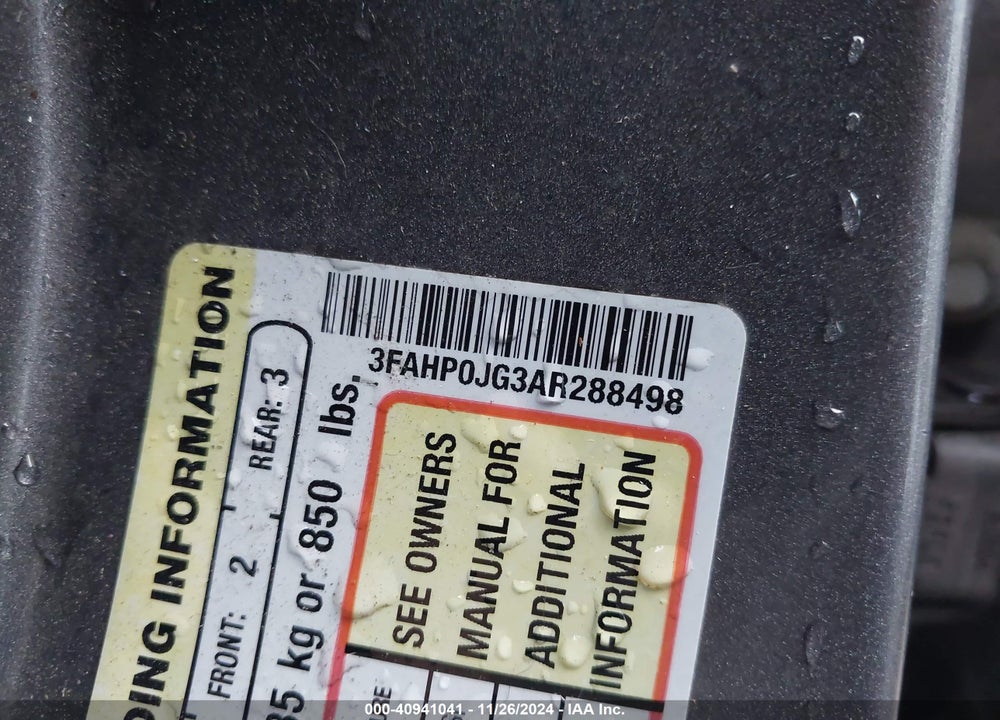 2010 FORD FUSION SEL VIN: 3FAHP0JG3AR288498