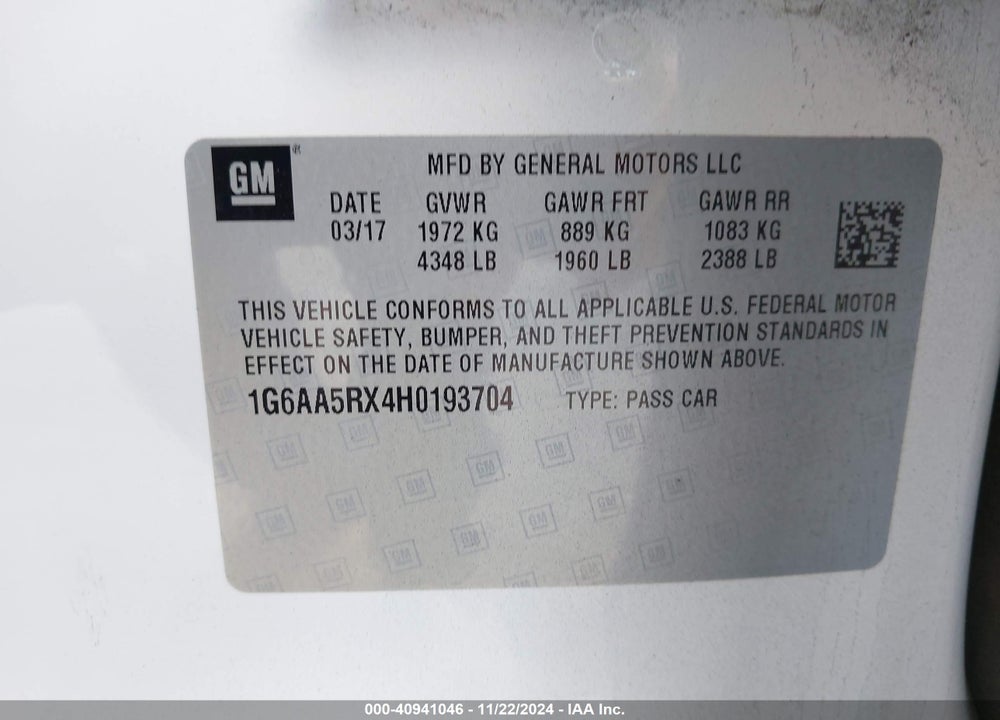 2017 CADILLAC ATS STANDARD VIN: 1G6AA5RX4H0193704