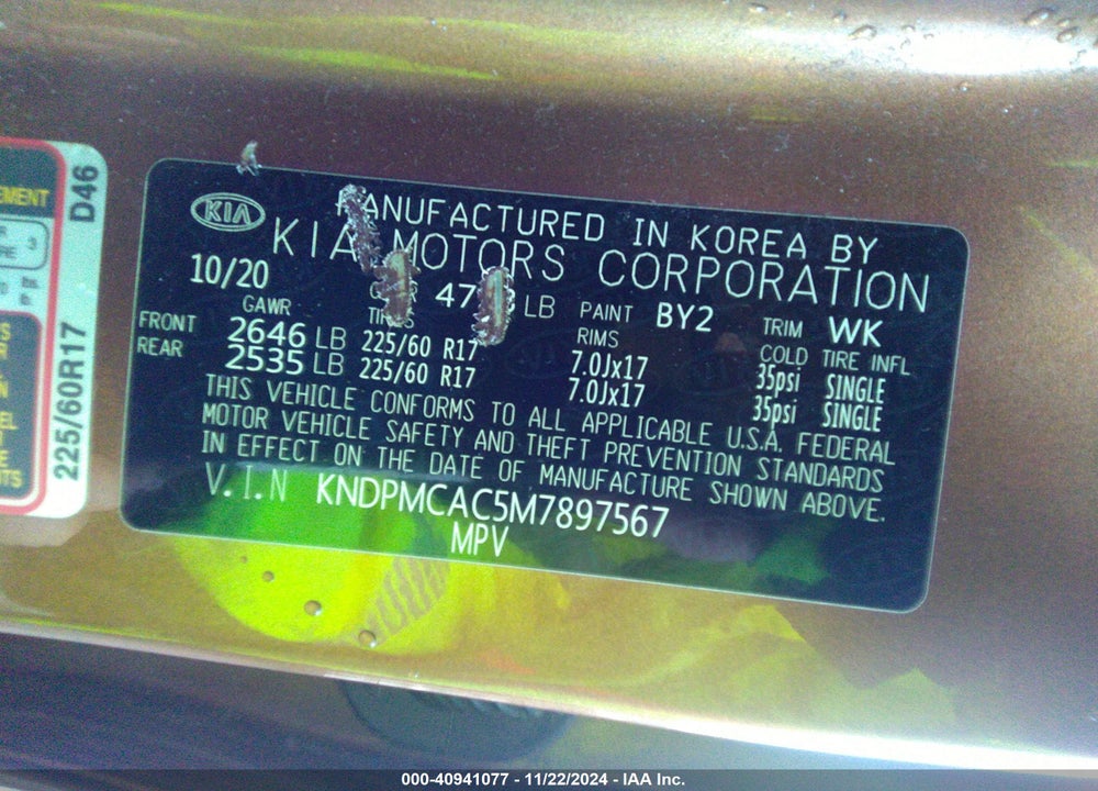 2021 KIA SPORTAGE LX VIN: KNDPMCAC5M7897567