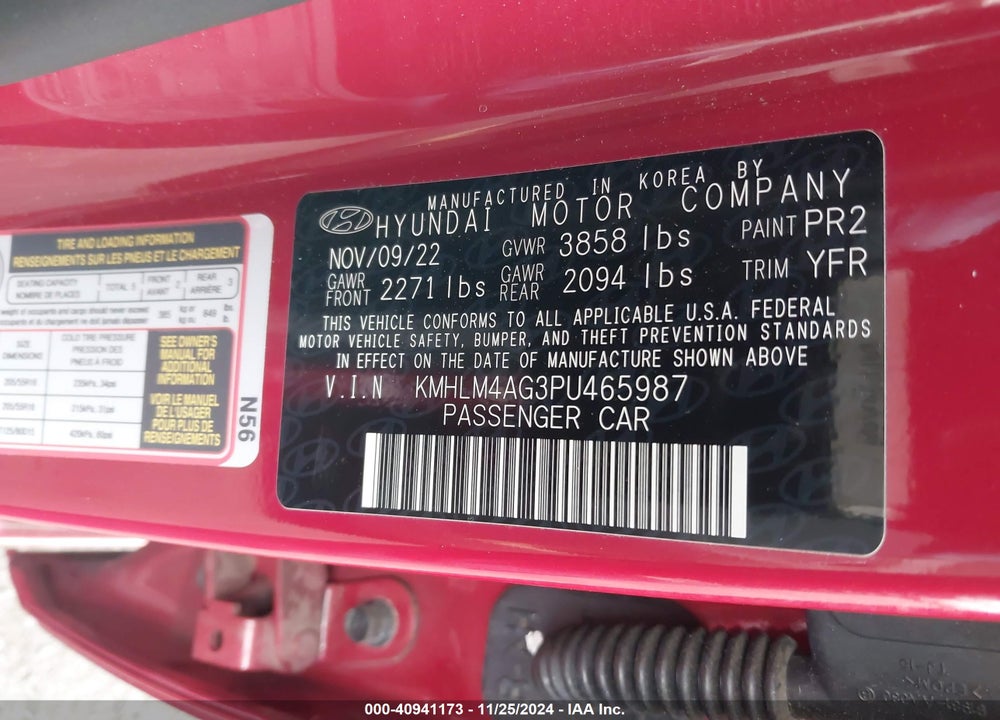 2023 HYUNDAI ELANTRA SEL VIN: KMHLM4AG3PU465987
