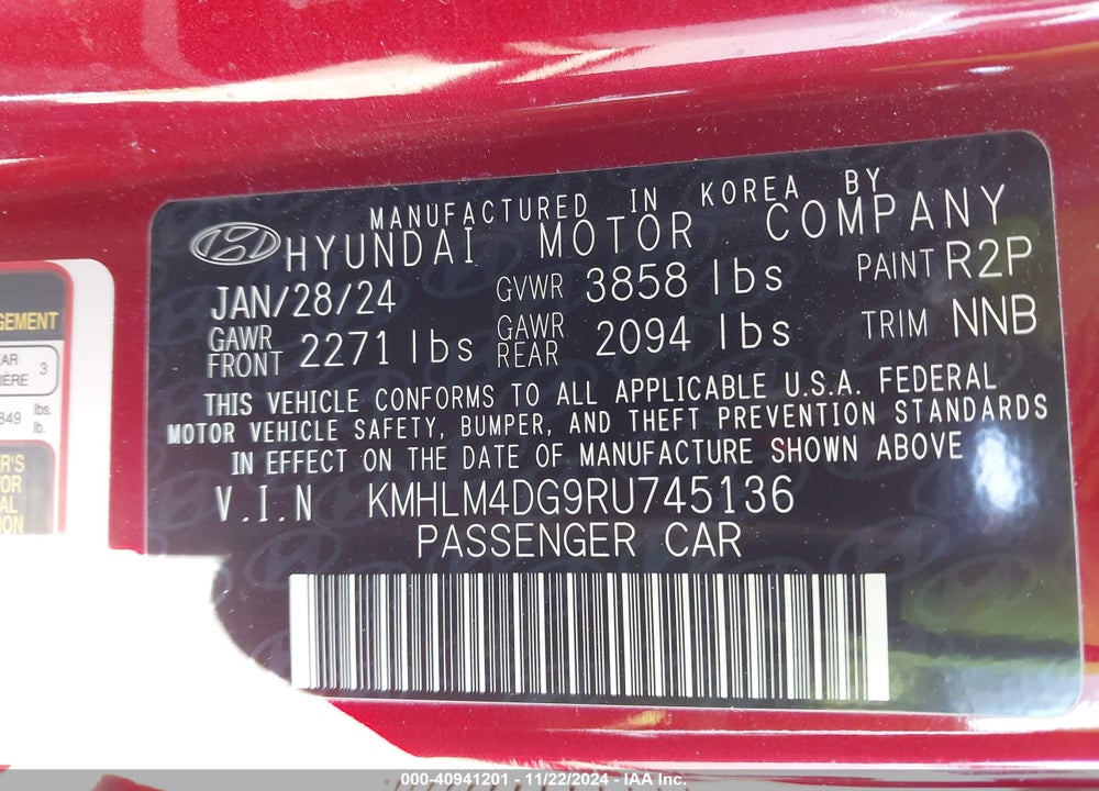 2024 HYUNDAI ELANTRA SEL VIN: KMHLM4DG9RU745136