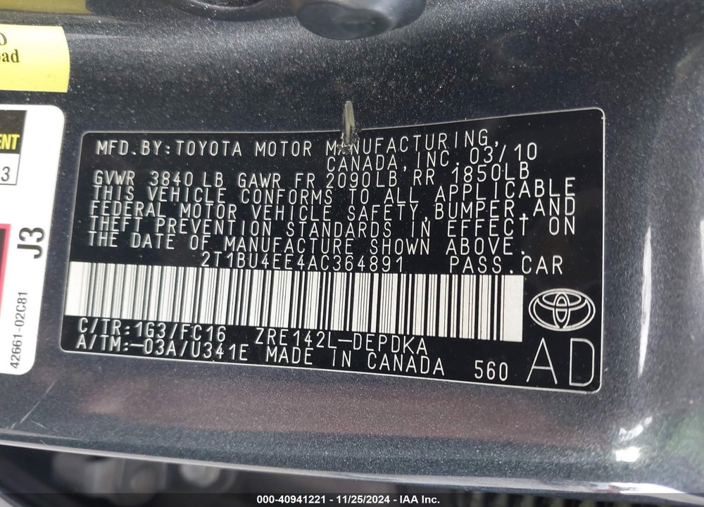 2010 TOYOTA COROLLA LE VIN: 2T1BU4EE4AC364891
