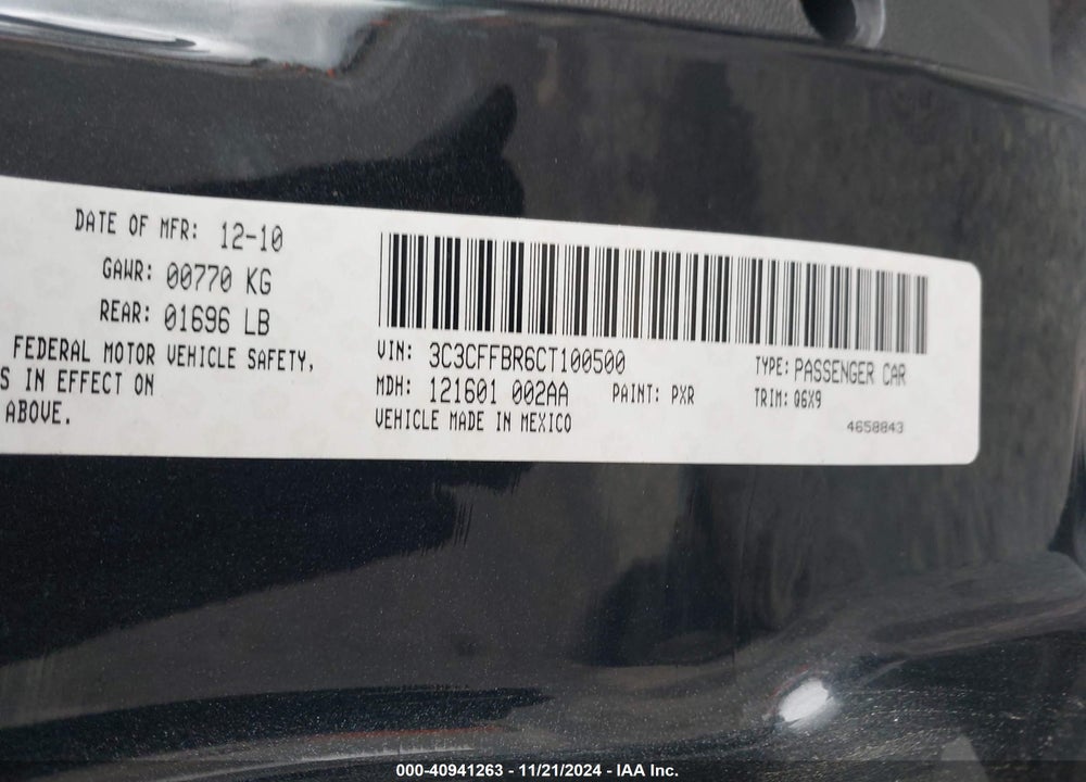 2012 FIAT 500 SPORT VIN: 3C3CFFBR6CT100500
